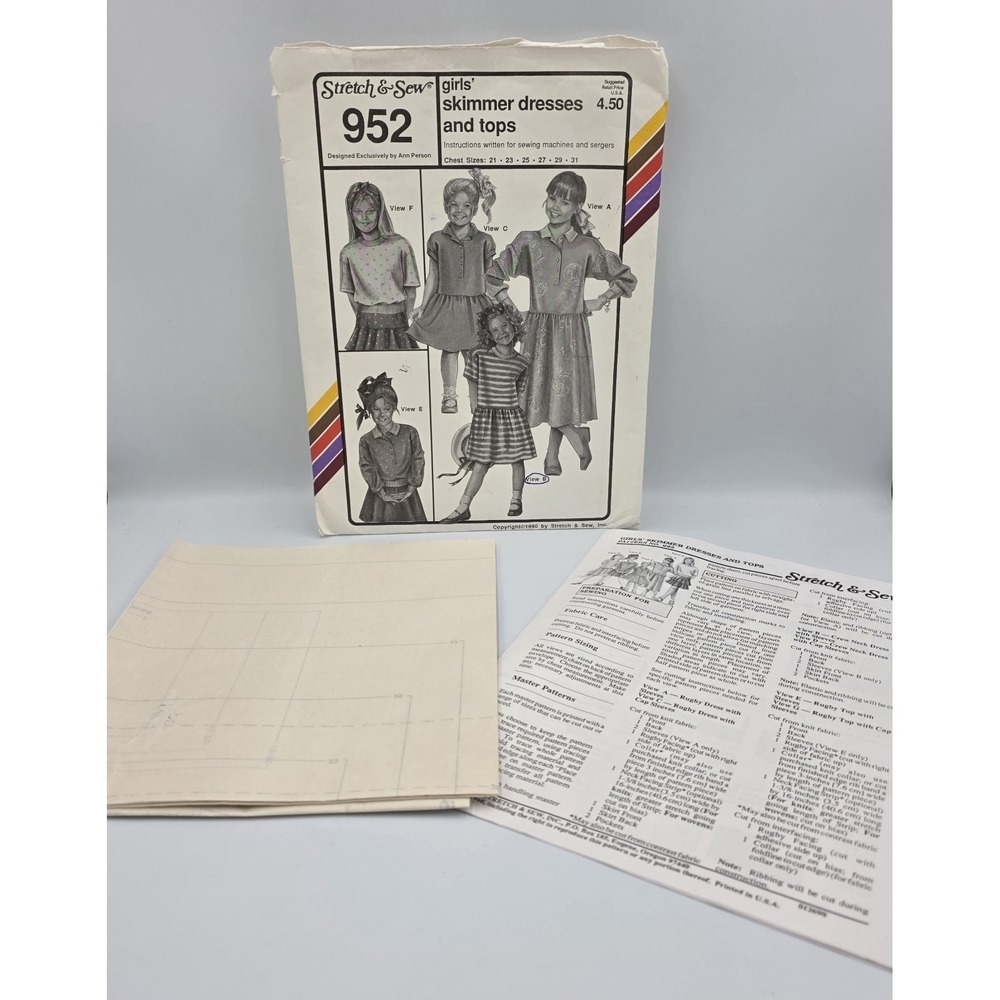 Stretch & Sew 952 Girl's Skimmer Dresses‎ and Tops Sewing Pattern 1990 UNCUT